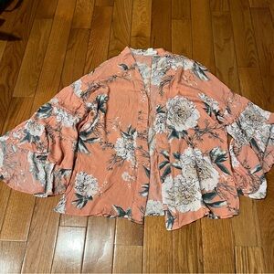 LoveRiche Peach Floral Boho Kimono